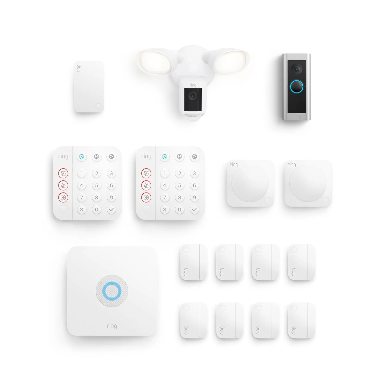 Whole Home Deluxe Kit (Wired Doorbell Pro (Video Doorbell Pro 2) + Floodlight Cam Wired Pro + Alarm Security Kit, 14-Piece)